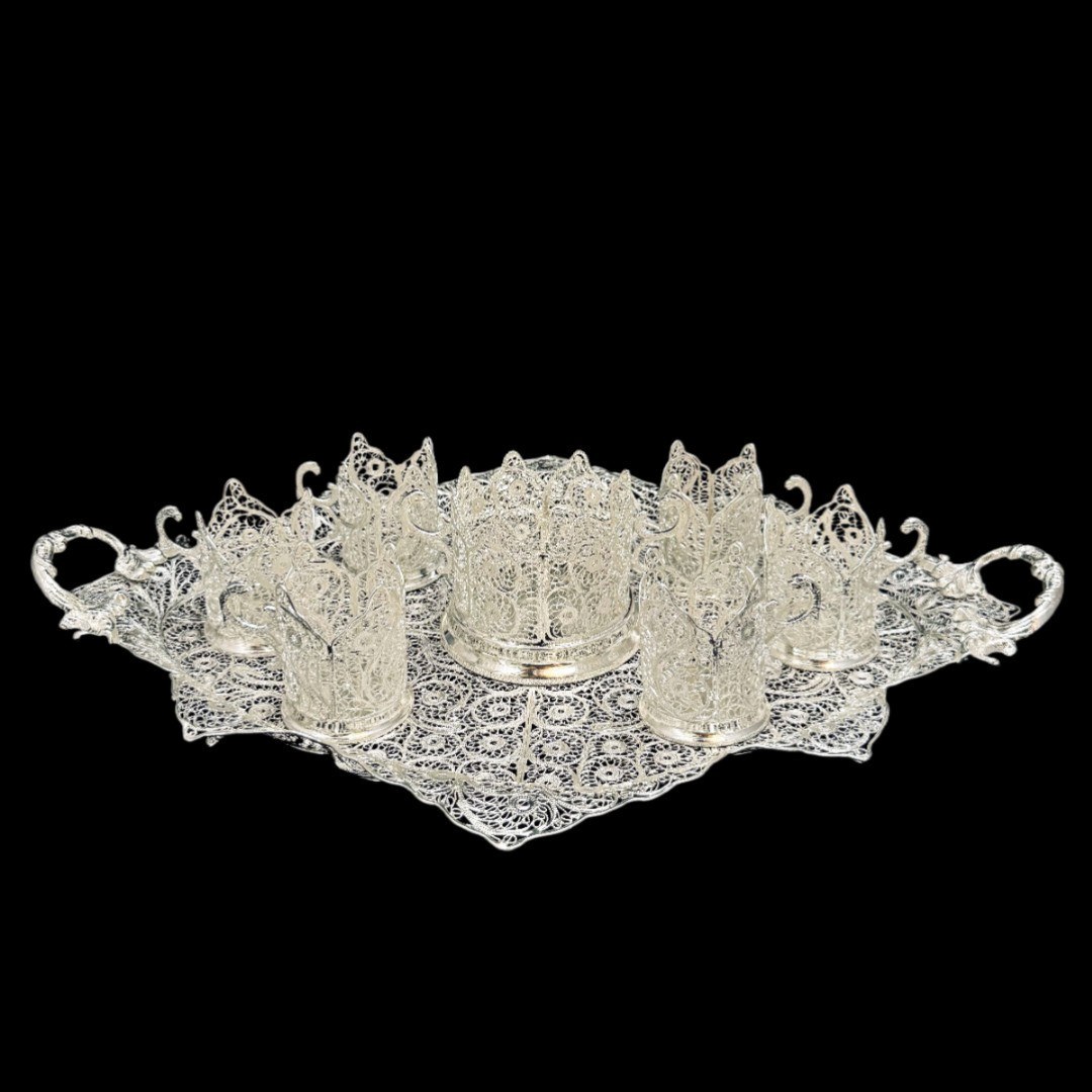 ظروف ملیله کاری ست پذیرایی چای خوری 6