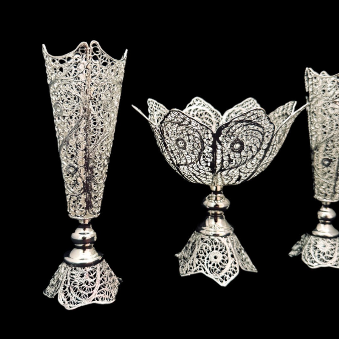 ظروف ملیله کاری کاسه شماره 1 و گلدان تنه خمری