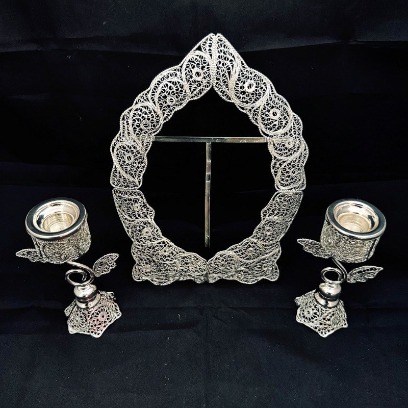 ظروف ملیله کاری قاب آینه و شمعدان طرح اس