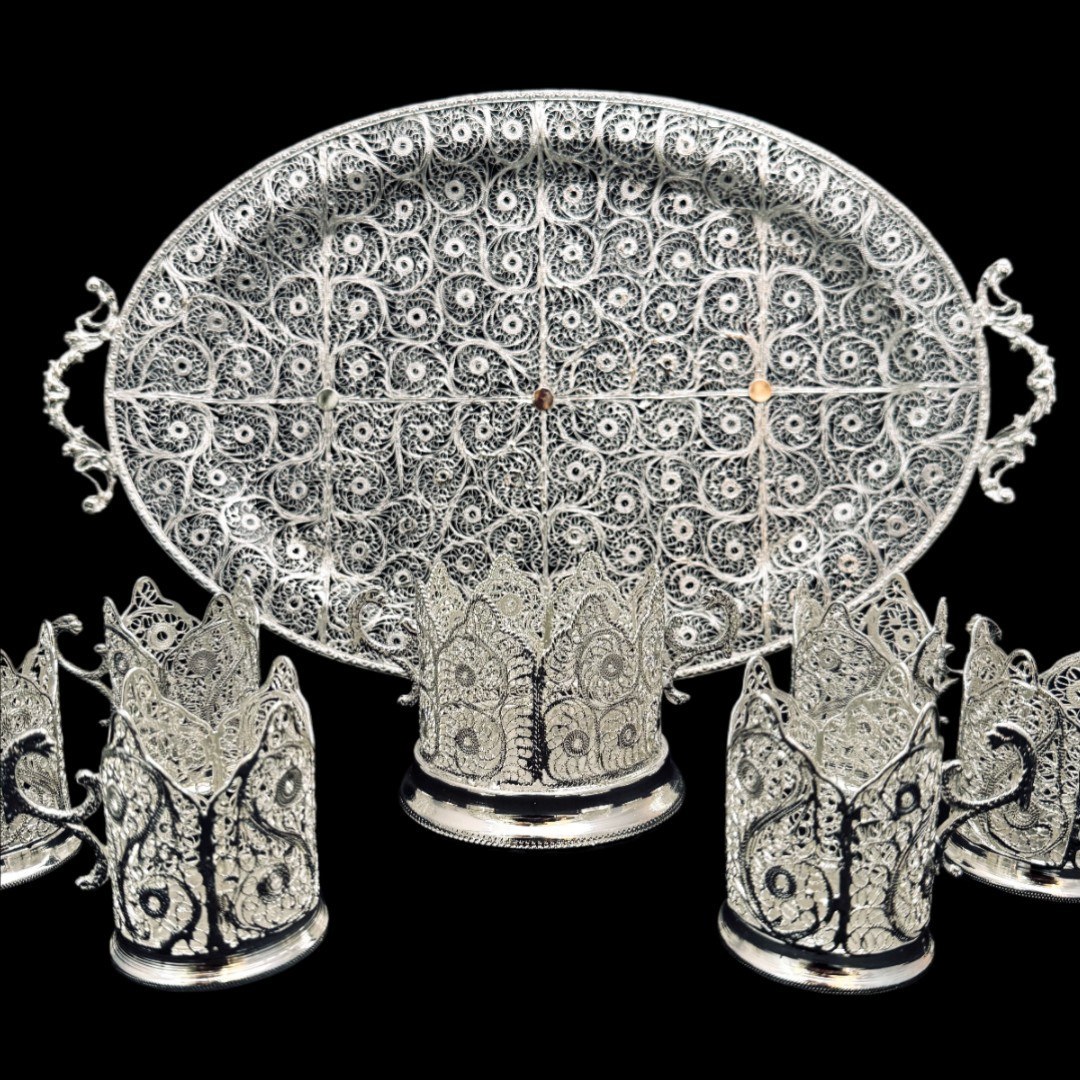 ظروف ملیله کاری ست پذیرایی چای خوری 8