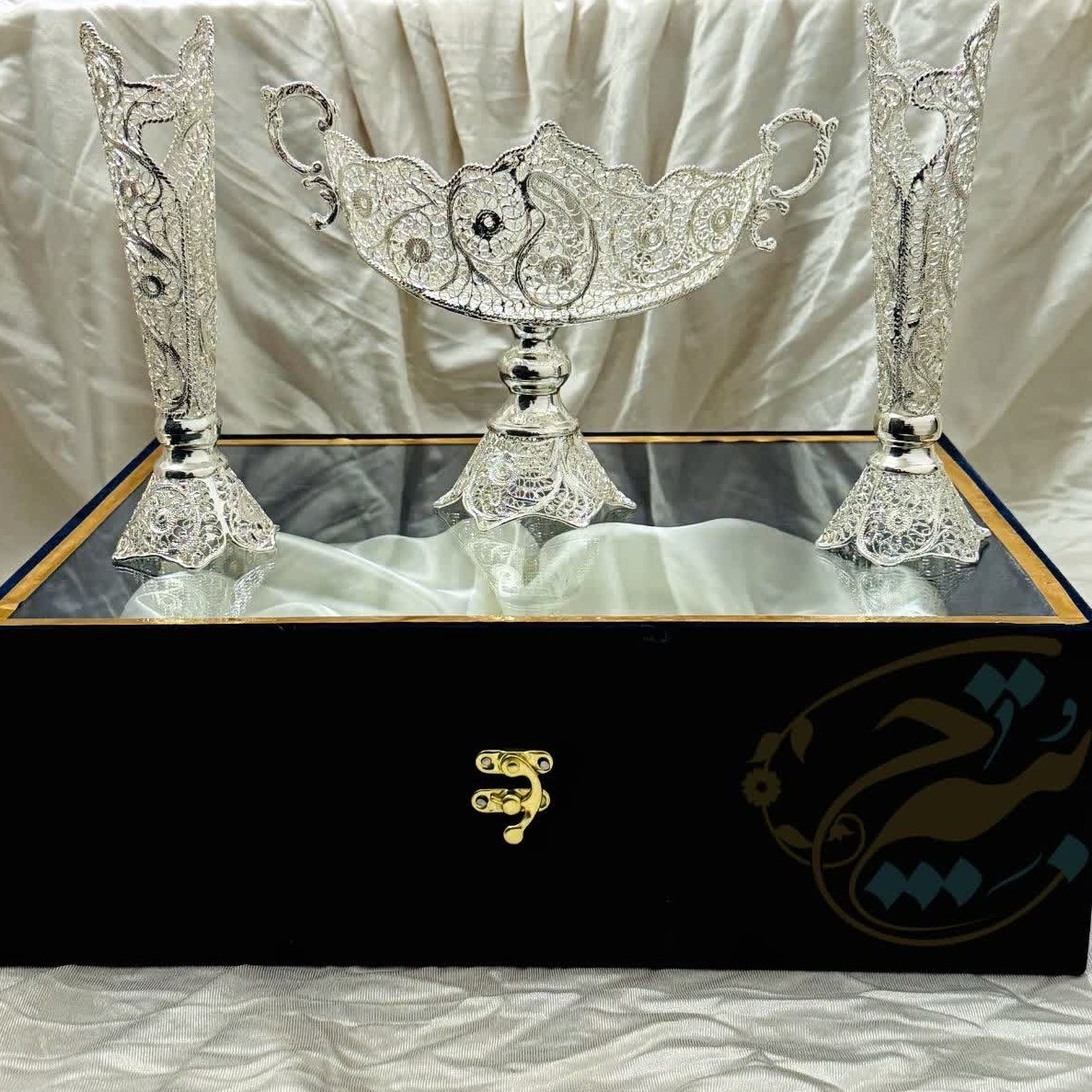 ظروف ملیله کاری کشکول با جعبه مخمل هدیه