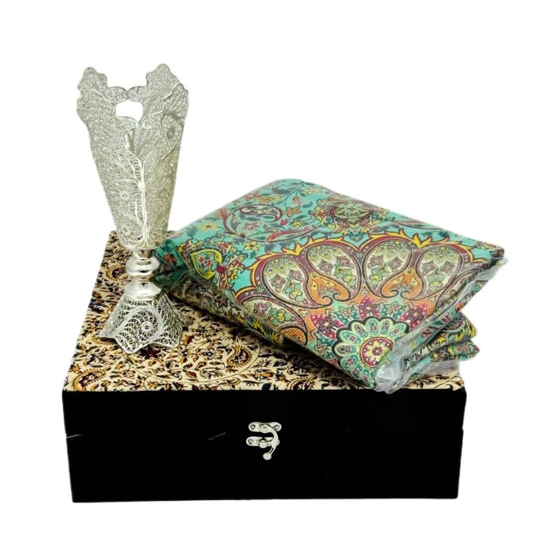 ست هدیه اداری گلدان ملیله کاری سایز بزرگ و ترمه