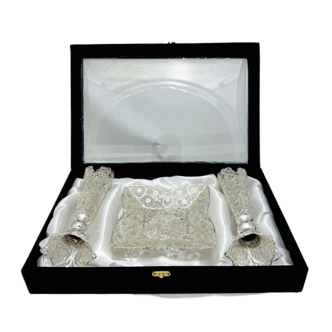 ست هدیه ملیله کاری شیرینی خوری پایه کوتاه و گلدان