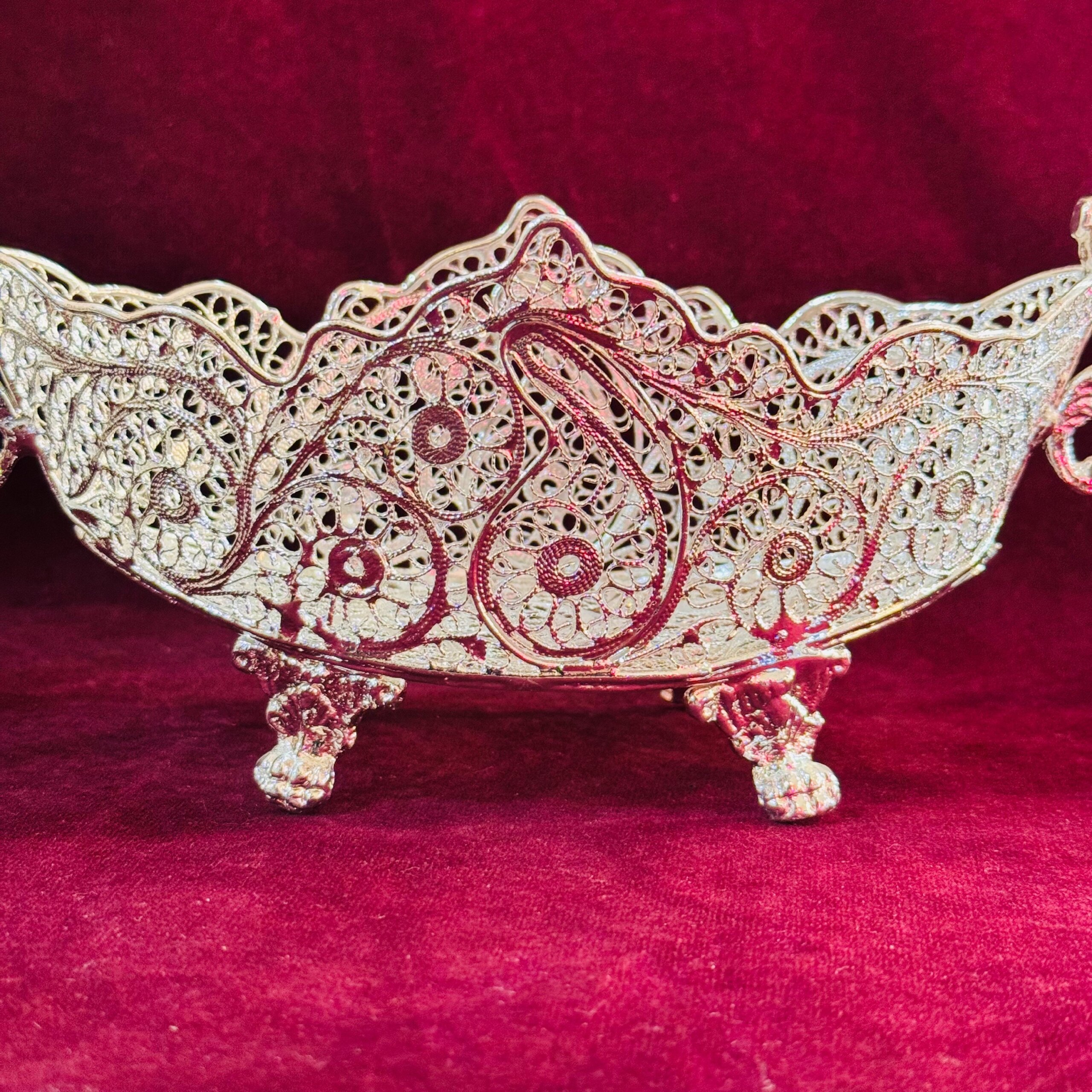 کشکول قایقی پایه کوتاه ملیله کاری