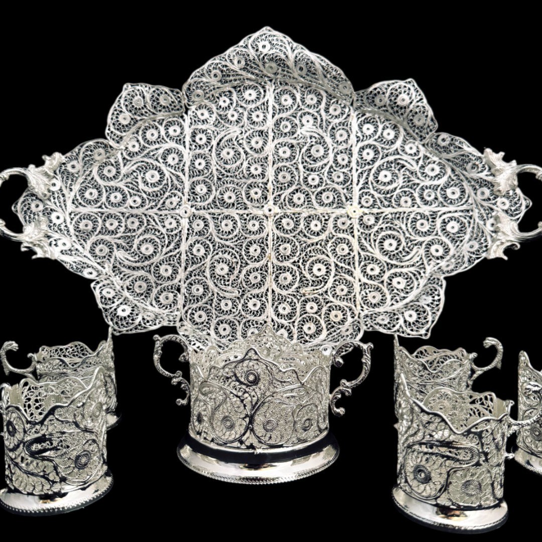 ظروف ملیله کاری ست پذیرایی چای خوری 4