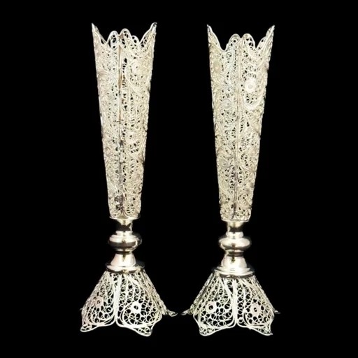 ست هدیه ملیله کاری شیرینی خوری پایه کوتاه و گلدان