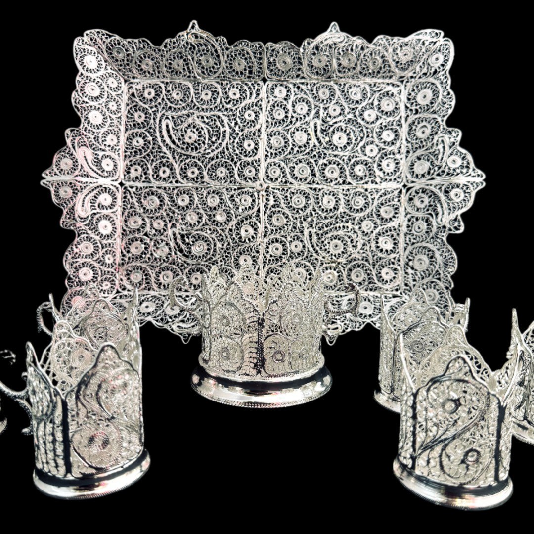 ظروف ملیله کاری ست پذیرایی چای خوری 5