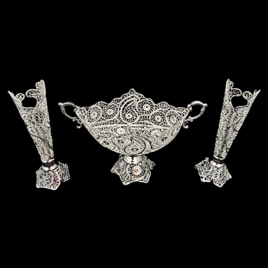 ظروف ملیله کاری کشکول شماره 1 و گلدان قلمی 20 سانتی