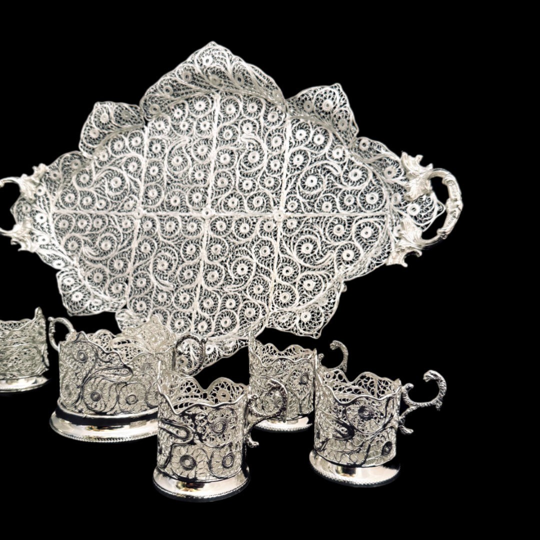 ظروف ملیله کاری ست پذیرایی چای خوری 4