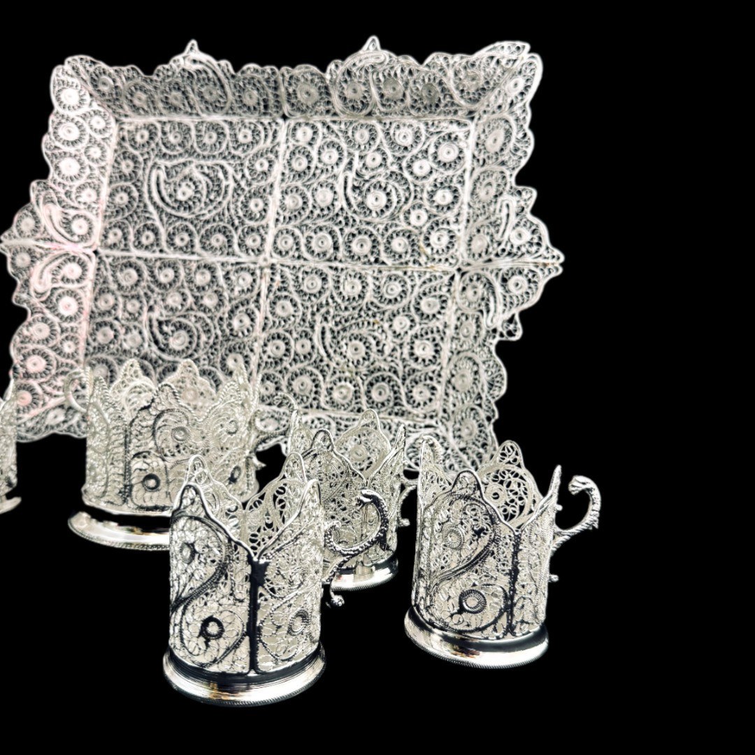 ظروف ملیله کاری ست پذیرایی چای خوری 5