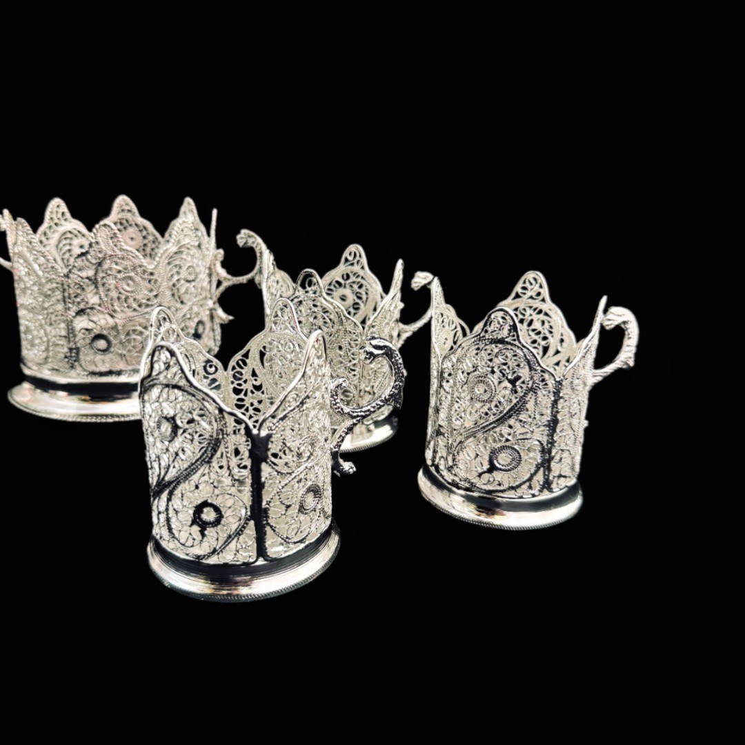 ظروف ملیله کاری ست چای خوری لیوان و قندان شماره 2