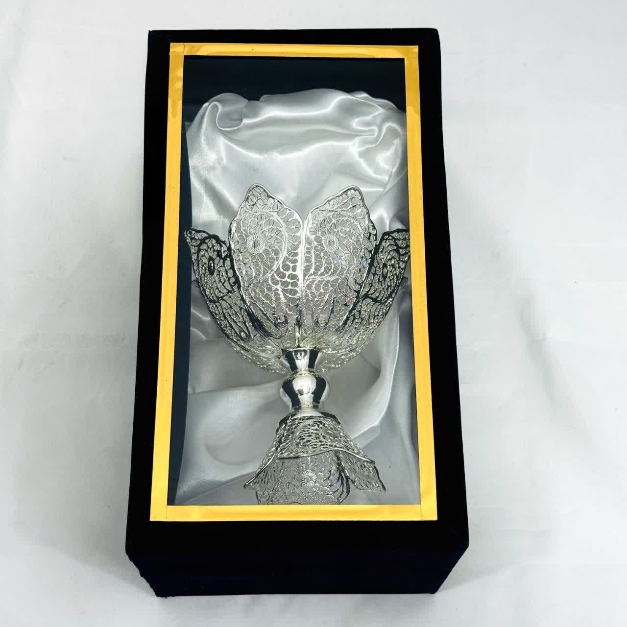 ست هدیه ظروف نقره ملیله کاری آجیل خوری گیلاسی سایز 1