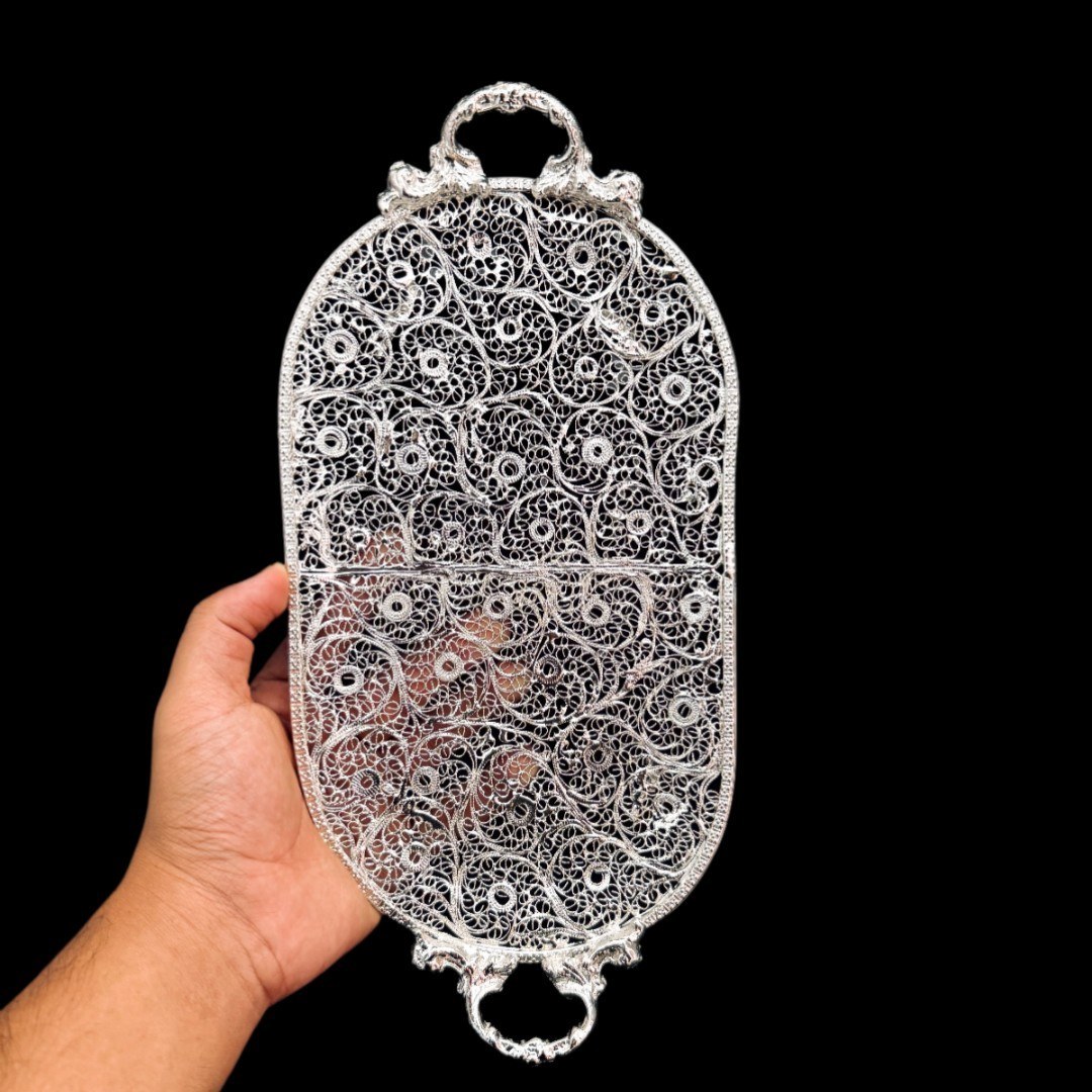 ظروف ملیله کاری سینی بیضی نقلی