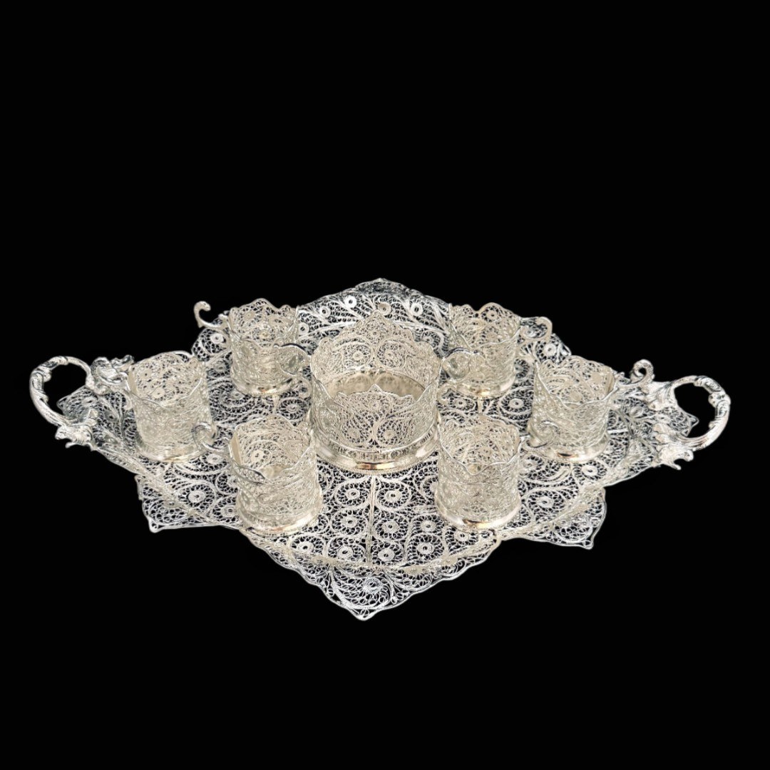 ظروف ملیله کاری ست پذیرایی چای خوری 4