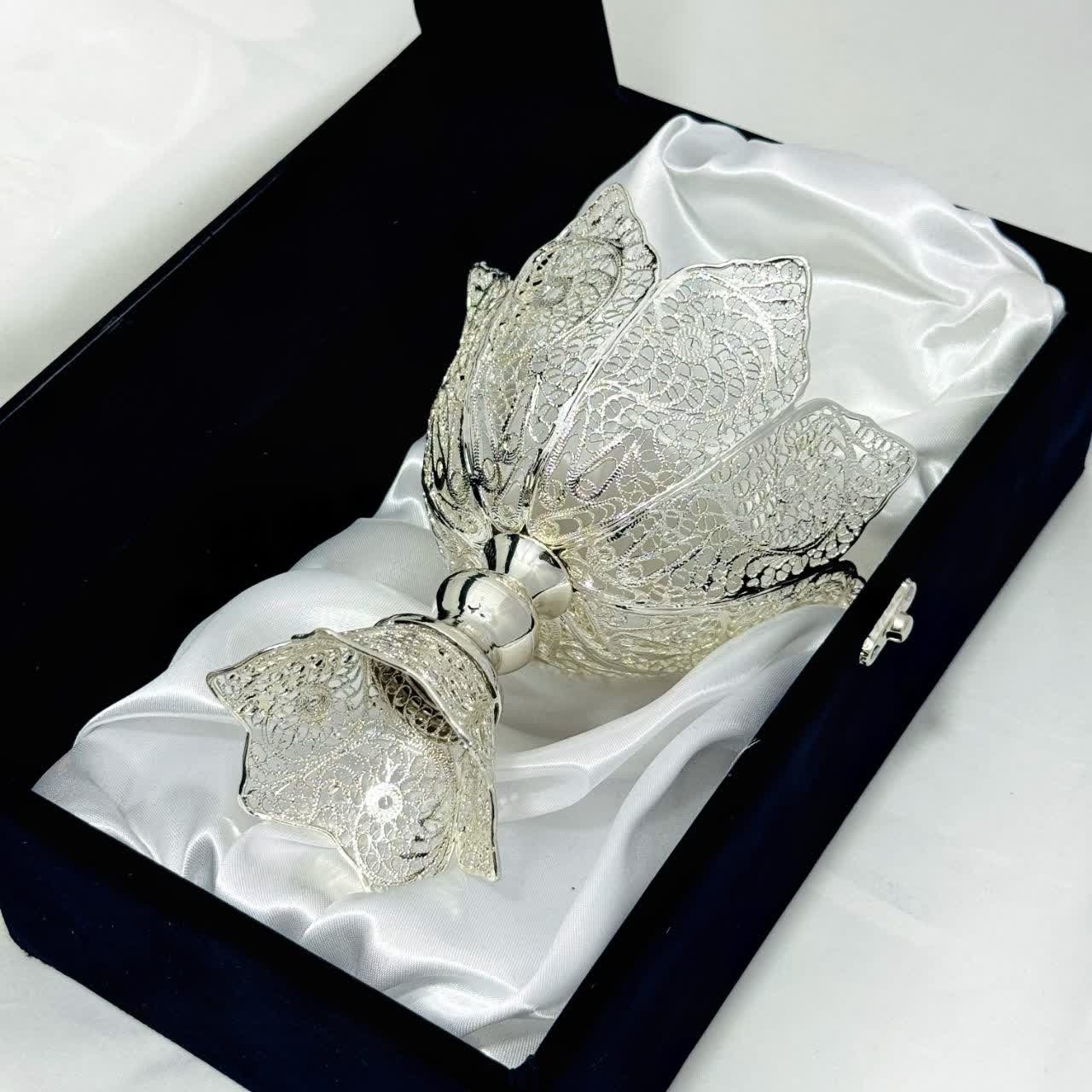 ست هدیه ظروف نقره ملیله کاری آجیل خوری گیلاسی سایز 1