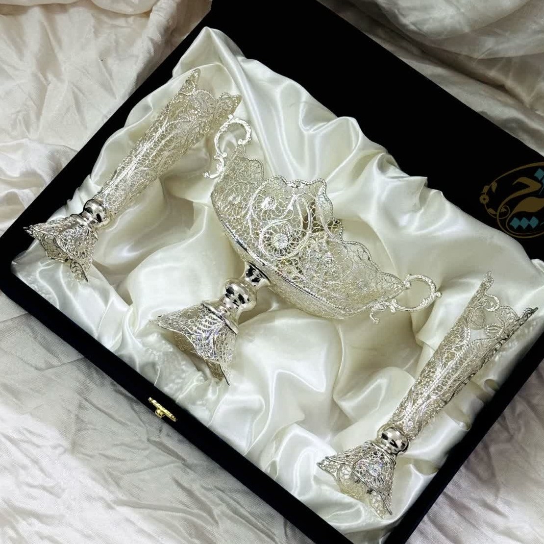 ظروف ملیله کاری کشکول با جعبه مخمل هدیه