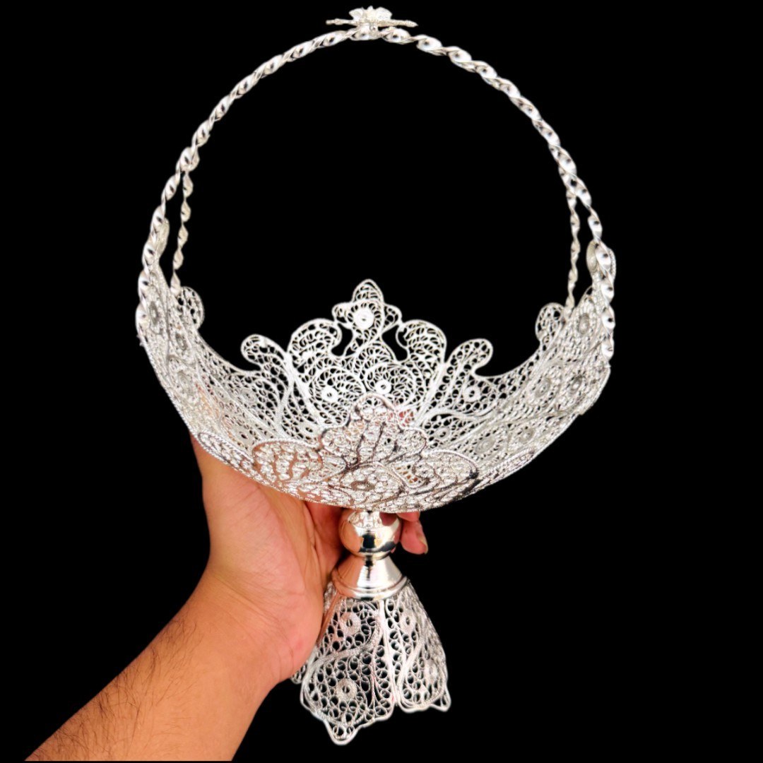 ظروف ملیله کاری کشکول پایه دار زنبیل شماره 3