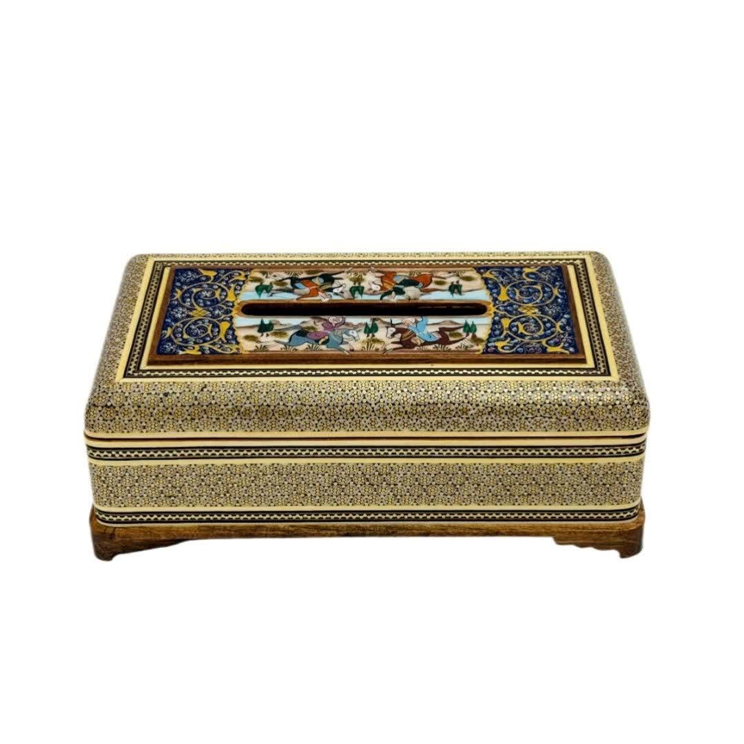 جعبه دستمال خاتم کاری مدل شیشی شکار