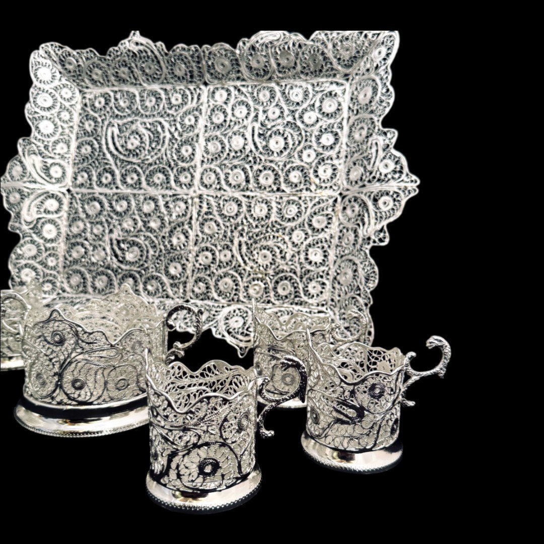 ظروف ملیله کاری ست پذیرایی چای خوری 3