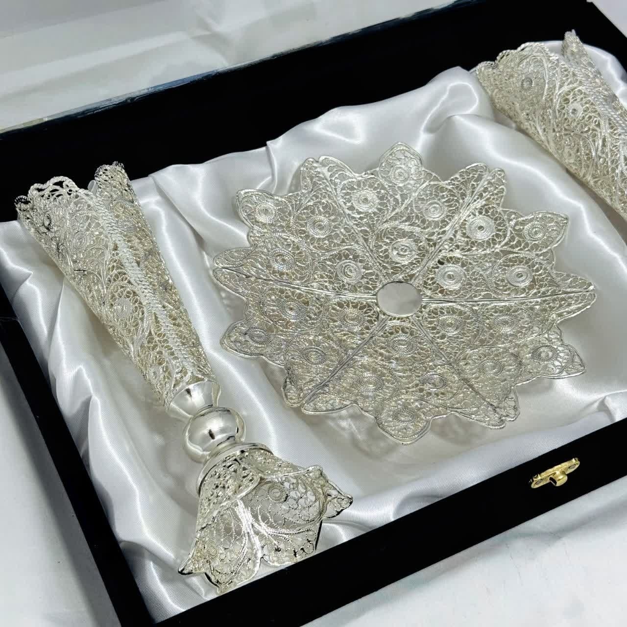 پک هدیه صنایع دستی شیرینی خوری خیاری و گلدان ملیله کاری