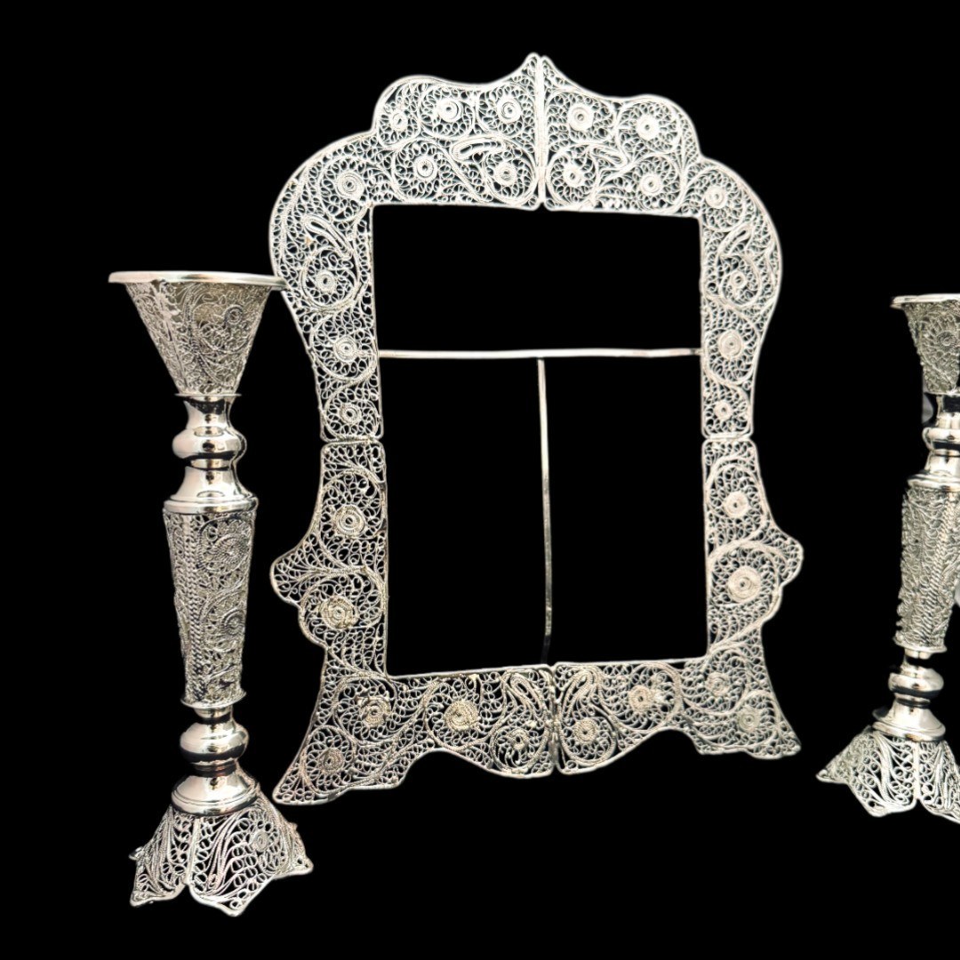 ظروف ملیله کاری قاب مستطیل شماره چهار شمعدان تک سر کوچیک