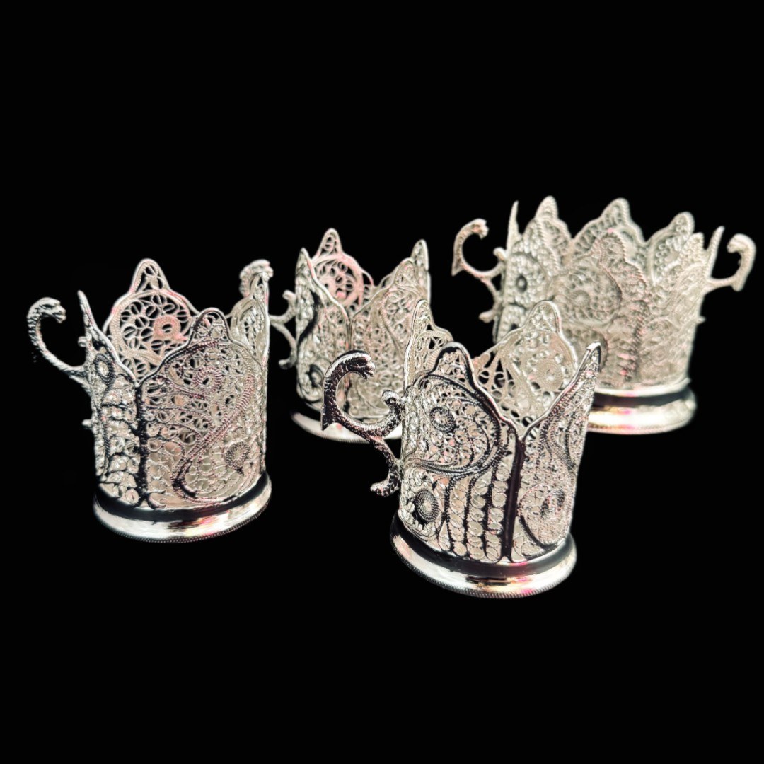 ظروف ملیله کاری ست چای خوری لیوان و قندان شماره 2