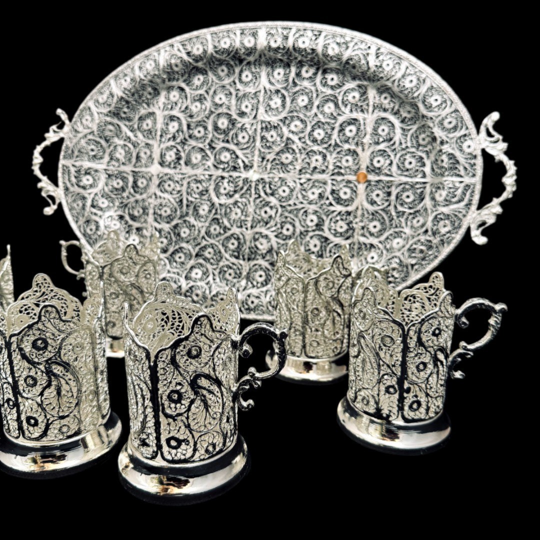 ظروف ملیله کاری ست پذیرایی چای خوری 9