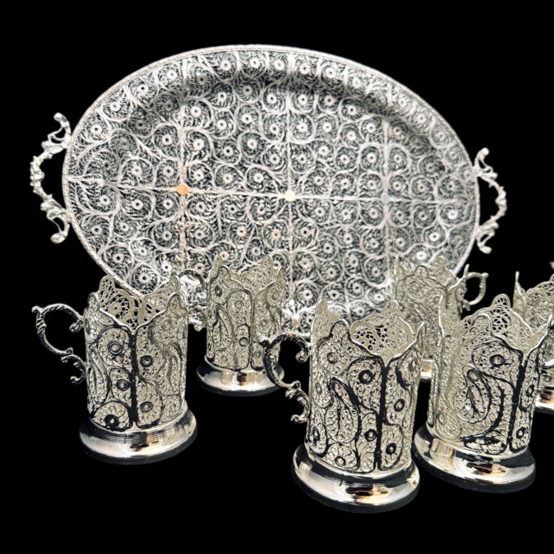 ظروف ملیله کاری ست پذیرایی چای خوری 9