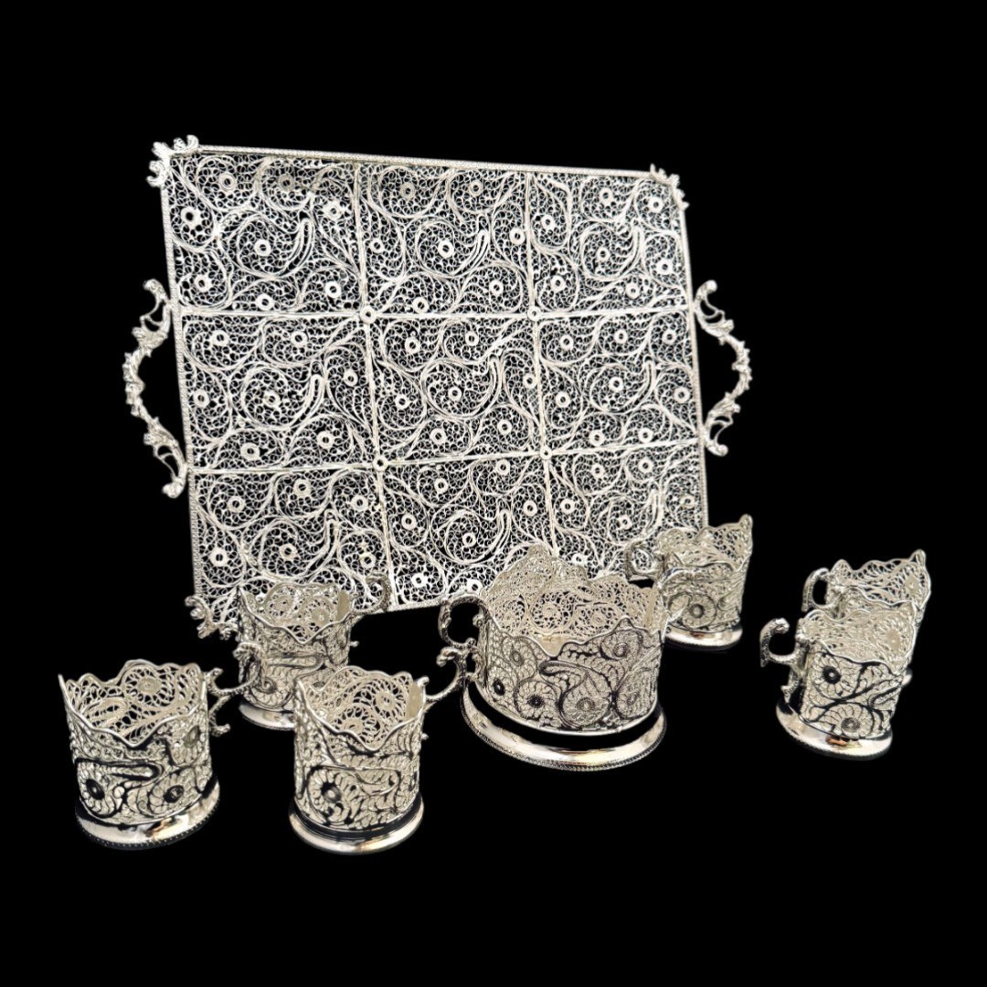 ظروف ملیله کاری ست پذیرایی چای خوری