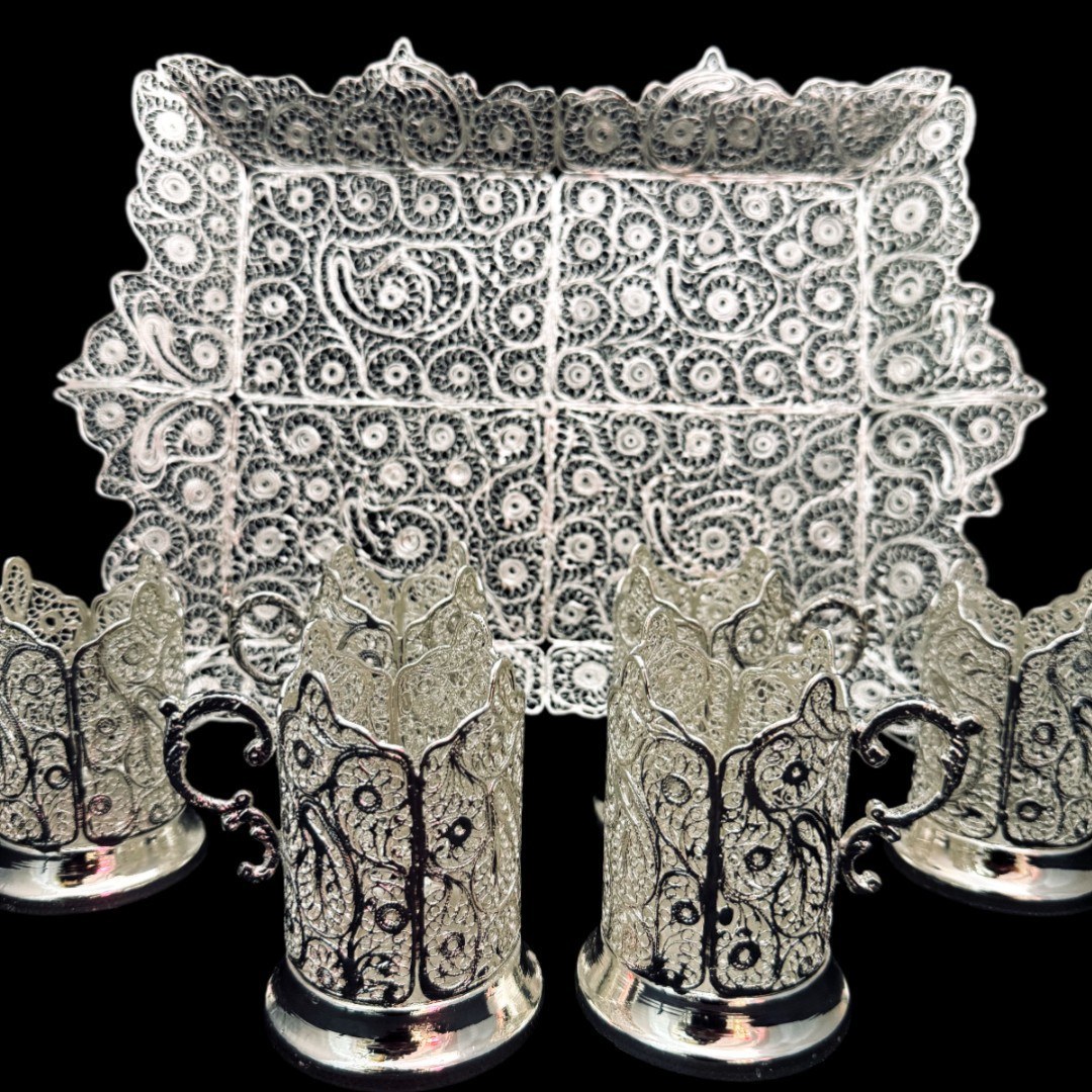 ظروف ملیله کاری ست پذیرایی چای خوری 12