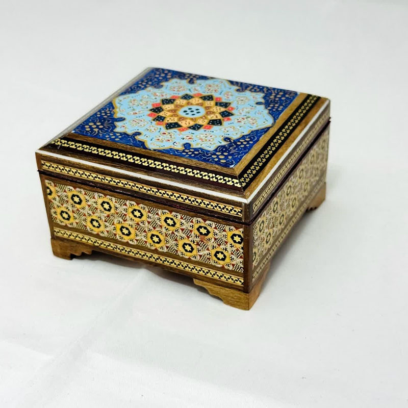 جعبه خاتم کاری پره وارو مدل تذهیب 10در10