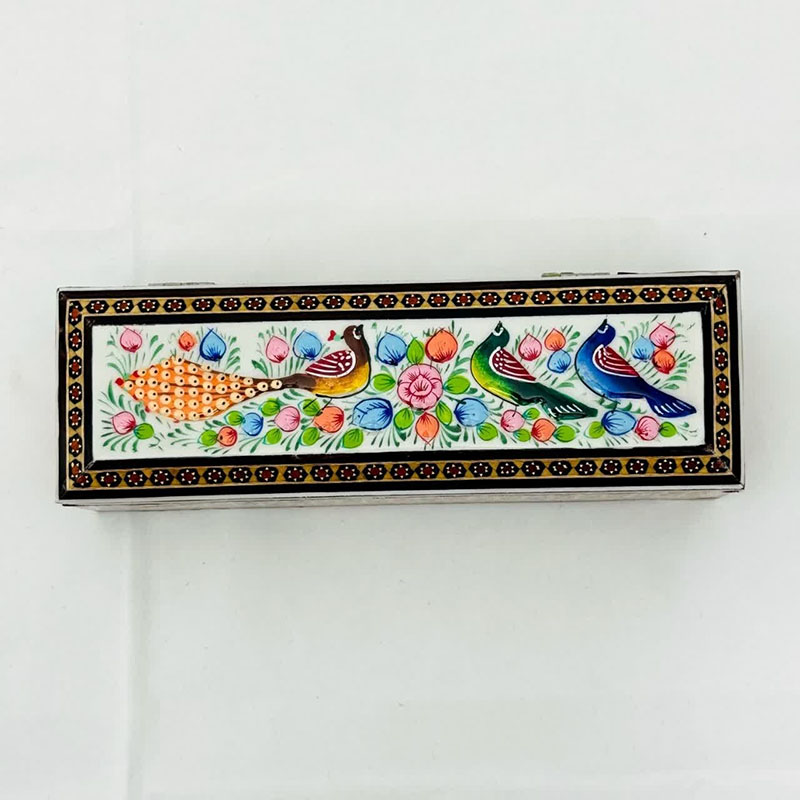 جعبه خاتم کاری استخونی مدل دستبندی گل و بلبل 7در20