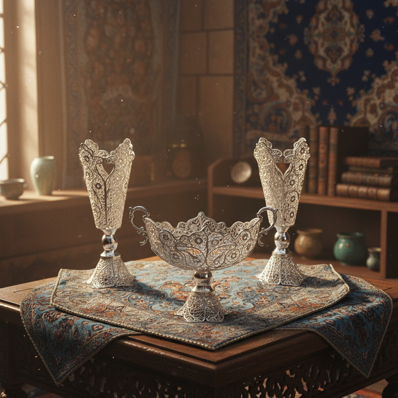 ست هدیه اداری ظروف ملیله کاری گلدان و کشکول