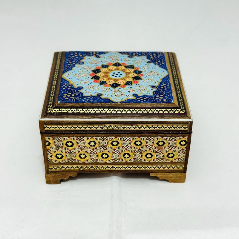 جعبه خاتم کاری پره وارو مدل تذهیب 10در10