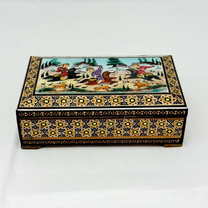 جعبه خاتم کاری استخونی مدل چوگان 10در16