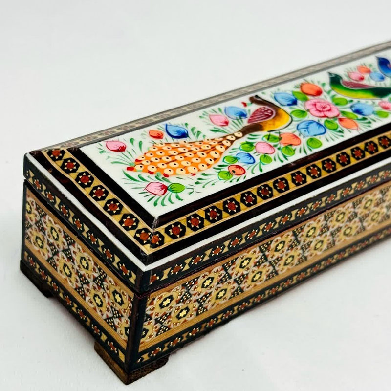 جعبه خاتم کاری استخونی مدل دستبندی گل و بلبل 7در20