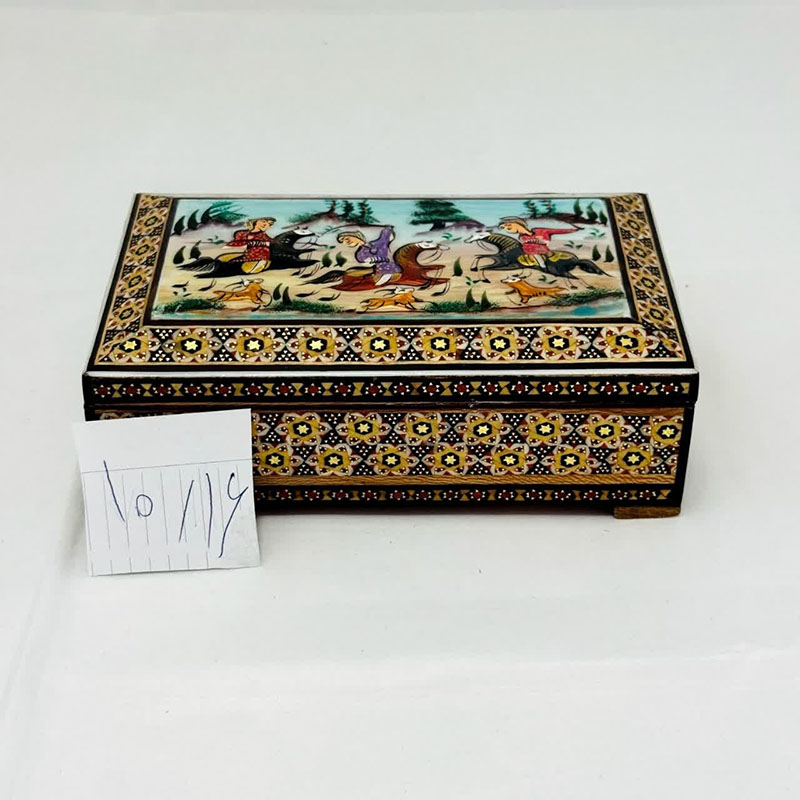 جعبه خاتم کاری استخونی مدل چوگان 10در16
