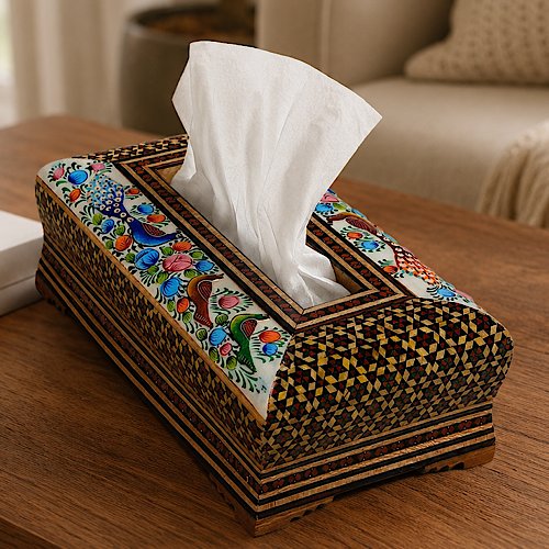 جعبه دستمال کاغذی خاتم کاری رو نقاشی