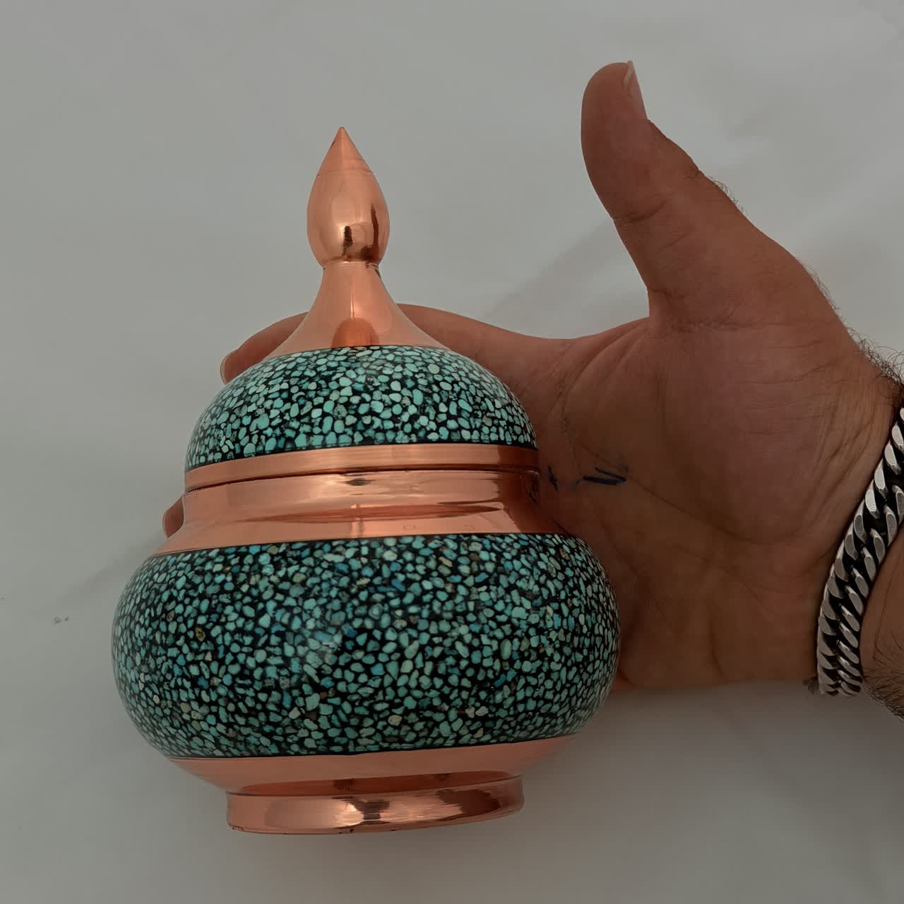 قندان فیروزه کوبی بزرگ ارتفاع ۱۷ به همراه جعبه مخمل