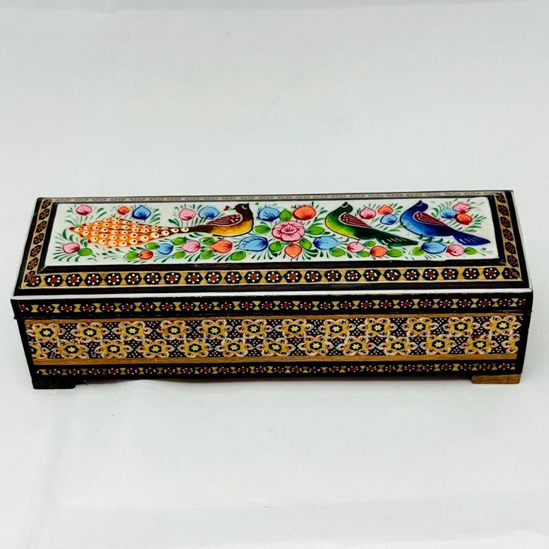 جعبه خاتم کاری استخونی مدل دستبندی گل و بلبل 7در20