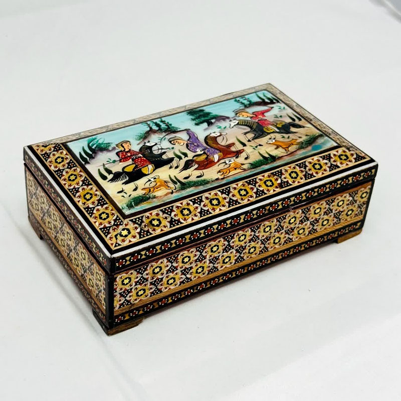 جعبه خاتم کاری استخونی مدل چوگان 10در16
