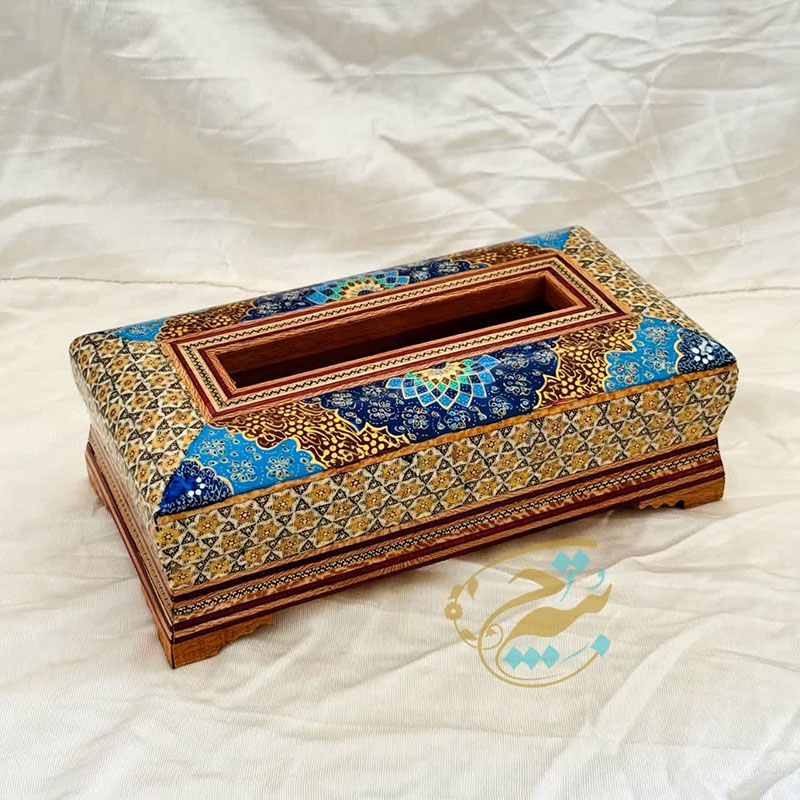 جعبه دستمال کاغذی و جاقاشقی خاتم کاری اسلیمی