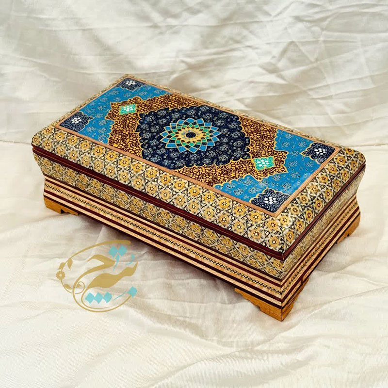 جعبه دستمال کاغذی و جاقاشقی خاتم کاری اسلیمی