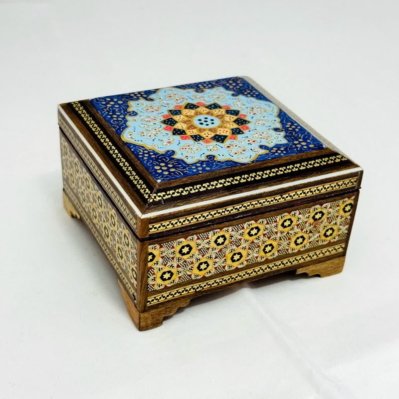 جعبه خاتم کاری پره وارو مدل تذهیب 10در10
