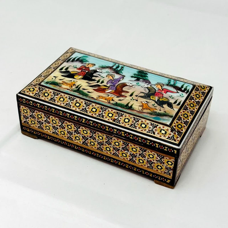 جعبه خاتم کاری استخونی مدل چوگان 10در16