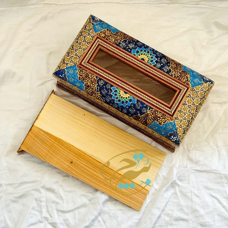 جعبه دستمال کاغذی و جاقاشقی خاتم کاری اسلیمی