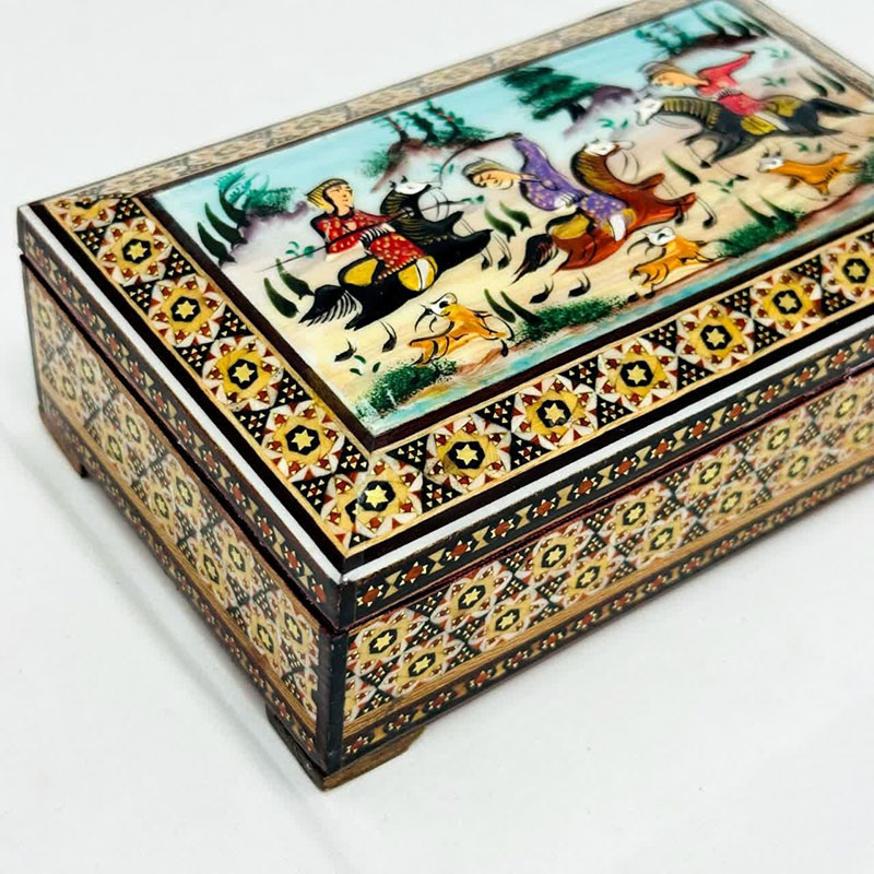 جعبه خاتم کاری استخونی مدل چوگان 10در16