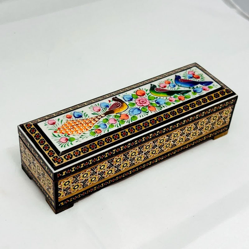 جعبه خاتم کاری استخونی مدل دستبندی گل و بلبل 7در20