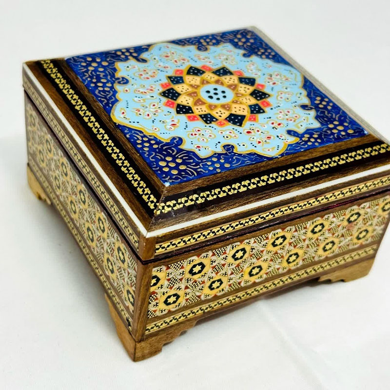 جعبه خاتم کاری پره وارو مدل تذهیب 10در10