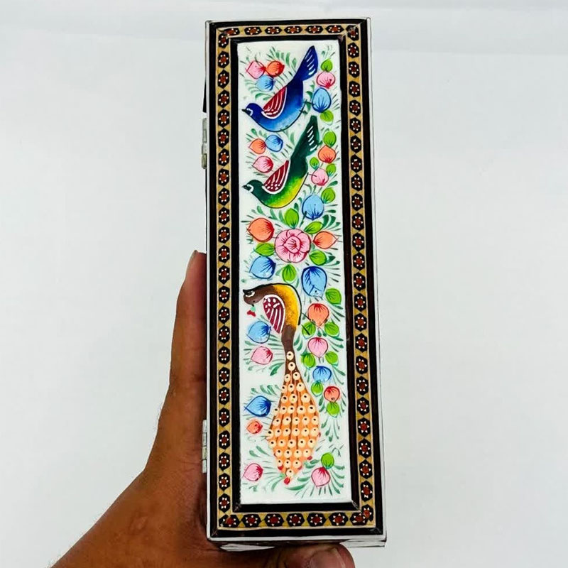 جعبه خاتم کاری استخونی مدل دستبندی گل و بلبل 7در20